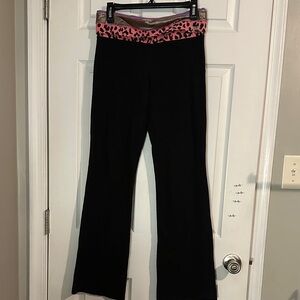 Victoria's Secret Y2K  Black Flare Pants with Pink Animal Print Waistband